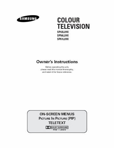 SAMSUNG SP61L2HX Owner manual for Samsung LCD Rear Projector TV